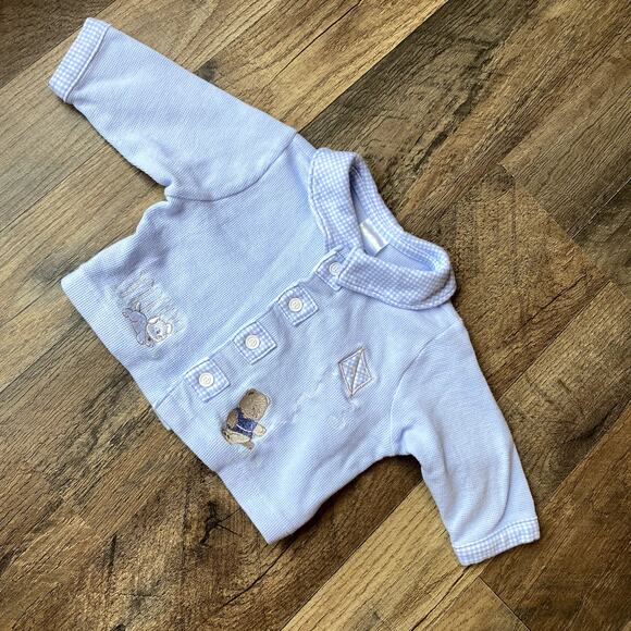 Vintage Baby Healthtex Blue Collared Embroidered Button Up Shirt Jacket 0-3 mo - Picture 2 of 8